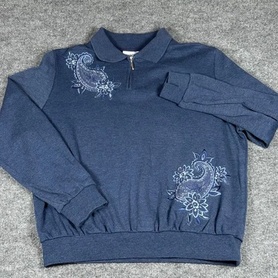 Sudadera Pullover Alfred Dunner Grande Top Azul Cachemira Bordada Cuarto Cremallera Foto 1 de 4