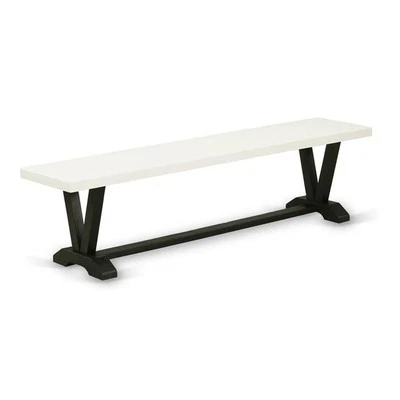 Banco de comedor de madera Pemberly Row estilo V 15x72" en negro/lino blanco Foto 1 de 4