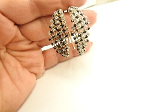 Pendientes perforados vintage de aros de metal tono plata con pedrería transparentes negros - Imagen 1 de 3