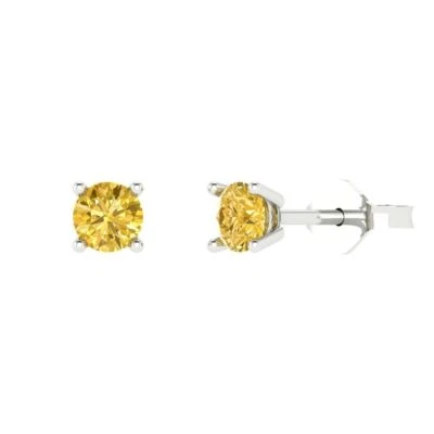 Yellow Zirconia Stud Earrings for Women, Push back (0.2 cttw, 3.0mm, Round-Cut) - Image 1 of 4