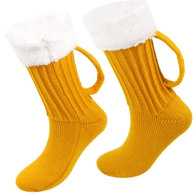 Unisex Cálido Divertido Grueso Hilo Navidad Calcetines Cerveza Taza Pies Calcetines Amarillo Foto 1 de 4