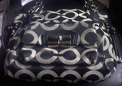 Auténtico Bolso de Hombro Cartera COACH Kristin OP Art EW 14768 Negro - RARO Foto 1 de 4