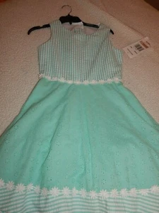 NWT Rare Editions Girls 12 Mint Seersucker Open Back Lined Dress - Picture 1 of 6