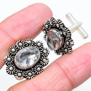 White Topaz Gemstone Handmade Gift Jewelry Cufflinks Stnd. L171
