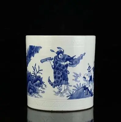 Old Chinese Blue And White Porcelain Brush Pot Kangxi Marked (wx244) • 469.99$