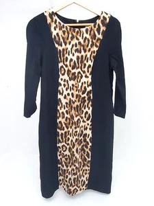 Chico's so schlankmachendes Größe 6 schwarz Leopardenmuster Stretchkleid 3/4 Ärmel EUC__ - Bild 1 von 10