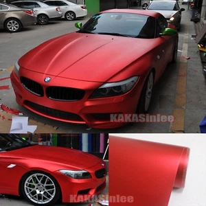 Envoltura para todo el coche - Pegatina de vinilo satinado rojo cromo mate elástico 50 pies x 5 pies AB - Imagen 1 de 6