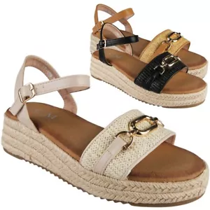 Sandalias de cuña Zapatos Damas Cómodas Verano Puntera abierta Niñas Arpillera Mujeres Tallas - Imagen 1 de 10