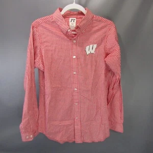 Wisconsin Badgers Gingham Plaid Dress Shirt Men's Size S 100% Cotton Small - Imagen 1 de 12