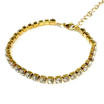 Fashion Elegant White Rhinestone Bangle 18k Gold Plated Stainless Steel Bracelet - Image 1 of 4