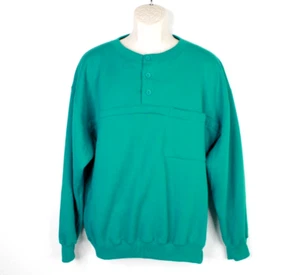 Vintage Cheetah Mervyns Sweater Mens L Green Pullover 90s Pocket Henley - Picture 1 of 10