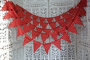 red Handmade Indian wedding cotton Sari Bunting Flags Garden 10 metres SKU19380 - Picture 1 of 10