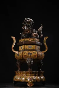 23,6" China Dynastie Bronze Cloisonne Fu Foo Hund Löwe Biest Räuchergefäß Räuchergefäß - Bild 1 von 9