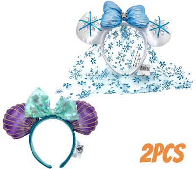 Disney~Sirena Ariel Iridiscente Tipo Concha Orejas y Cristal Azul Orejas Elsa Copo de Nieve Foto 1 de 4
