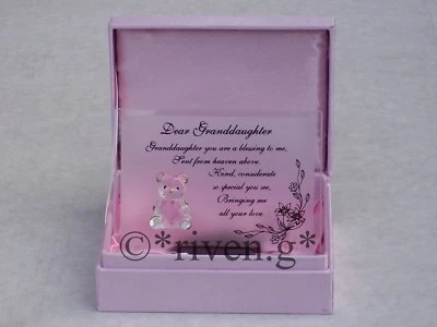 GRANDDAUGHTER TEDDY BEAR PINK HEART GIFT@Letter@Envelope@22kt@GLASS LOVE VERSE  - Image 1 of 4