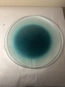 Clear Glass Plate with Greenish/Blue Colored Center 13" - Picture 1 of 4