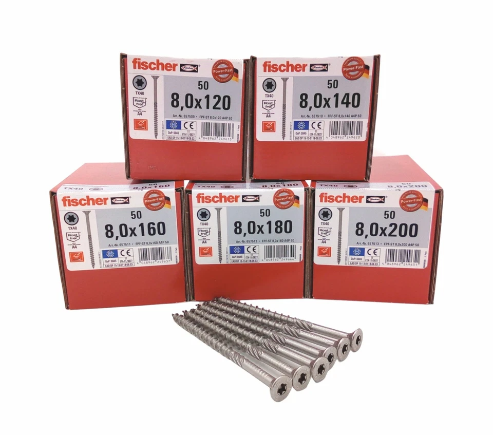 50x fischer Vite Legno 8,0 Acciaio Inox A4 Tx Testa Svasata Filettatura Parte - Immagine 1 di 1