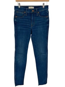 Pantalones de mezclilla ajustados Madewell 9" tiro alto elásticos azul borde crudo dobladillo talla 28 - Imagen 1 de 20
