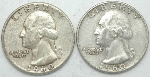 1960-P-D Washington Silver Quarter year mint set 2 coins, no San Francisco made Cover