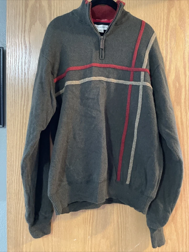 Vintage CUTTER & BUCK Size Large Mens 1/2 Zip Lambs Wool Sweater Green Lined - Image 1 of 4