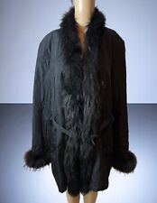 Rena Lange Red  Black  Fur Trim Coat & belt Size IT 46 Made In Italy