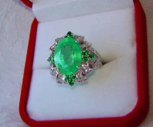 DOUBLET EMERALD, TSAVORITE GARNET STERLING SILVER 925 RING, Size 7.5 - Bild 1 von 8