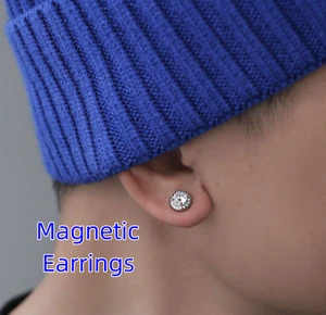Men Women Fake MAGNETIC Crystal bling NO Piercing ear Hole studs Clip Earring - Picture 1 of 5