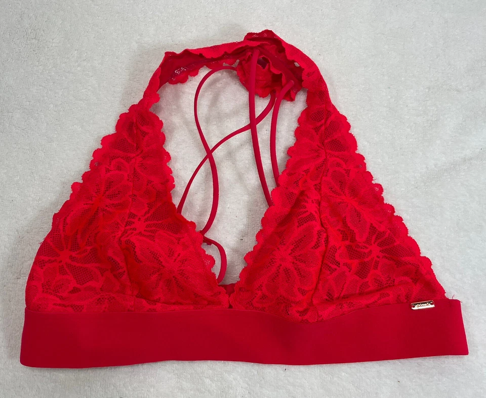 Sujetador triangular de encaje rojo seda rosa VS Foto 1 de 4