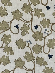 Lauren Servati Leaves With Berries Verdant Belgian Linen Fabric 3 1/2 Yards - Picture 1 of 5