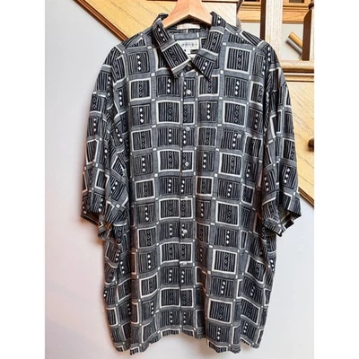 Vintage Campia Moda Mens Button Down Shirt XXL Rayon Black Geometric Abstract - Image 1 of 4