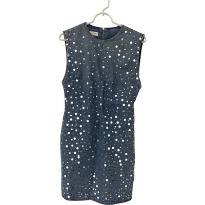 Zara Womens Mini Jean Dress mirror beaded S Small Light Blue Denim 6688/280 NWT - Image 1 of 4
