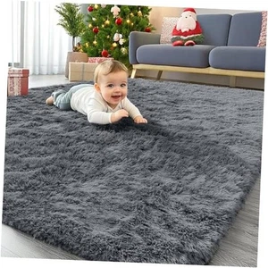  Area Rugs for Living Room Bedroom, Machine Washable Soft Fluffy 4x5.9 ft Grey - Picture 1 of 7