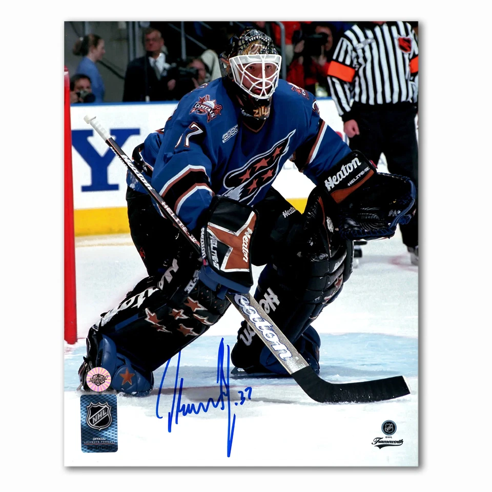 Foto autografiada de Olaf Kolzig de Washington Capitals azul 8x10 Foto 1 de 1