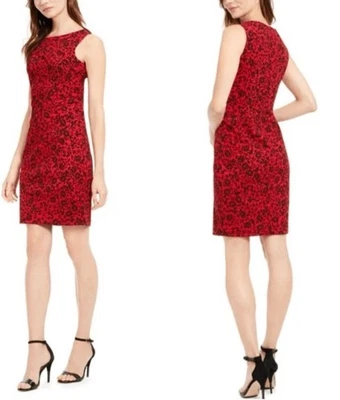 NWT  Calvin Klein  Red Printed  Short Sheath Dress Size 12 - Image 1 of 4