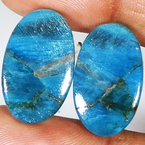 Coppia pietre preziose cabochon ovali 29,75 Cts apatite blu non trattate 14x23x3 mm GQ-286 - Foto 1 di 6