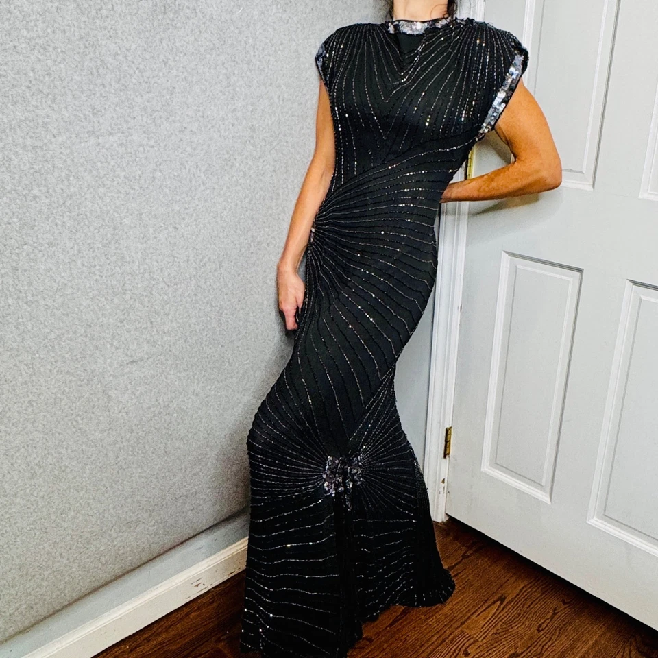 Vestido de Noche Vintage Art Deco Facetado Corneta Cuentas Retro Glamour Años 20 Elegancia 8 Foto 1 de 4