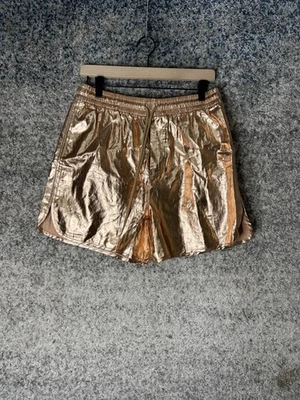 A.L.C. Pantalones Cortos Mujer Medianos Dorados Metálicos Lino Cintura Elástica Hechos en EE. UU. Foto 1 de 4