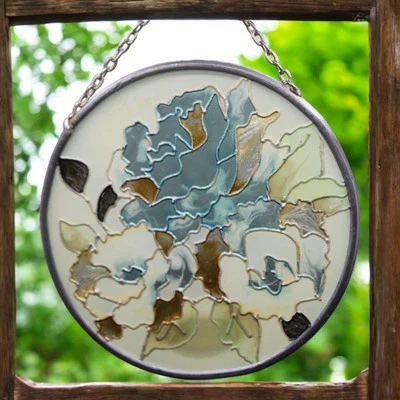 De colección Joan Baker Azul Rosa Flor Imitación Vidriera Atrapasol Pintado a Mano  Foto 1 de 4