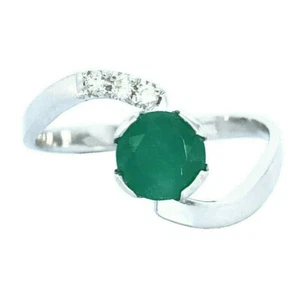 0.64ct Colombian Emerald Bypass Ring 18K White Gold With Diamonds - Picture 1 of 7