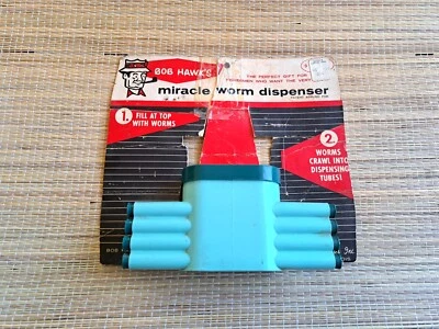 Vtg BOB HAWKS 1963 MIRACLE WORM DISPENSER Carrier FISH Bait Box Container USA - Image 1 of 4