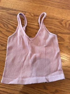 Canotta rosa malva scollo a V costine elasticizzata cropped taglia small ottime condizioni - Foto 1 di 2