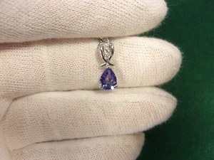 GORGEOUS 18K WHITE GOLD, TANZANITE & DIAMOND TEARDROP PENDANT +STERLING NECKLACE - Picture 1 of 15