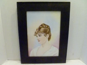 VICTORIAN LADY Porcelain PORTRAIT PAINTING Fumed WOOD FRAME D&C France G SOISSON - Picture 1 of 12