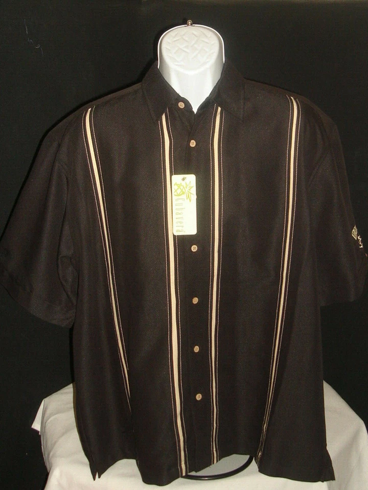 NWT CUBAVERA "IRONHORSE ORIGINALS" BLACK/CLAY RAYON/POLY S/S HAWAIIAN SHIRT SZ L - Image 1 of 4