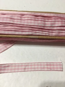14 2/3 Yards Of 5/8" Pink/White Gingham Polyester Ribbon - Picture 1 of 1