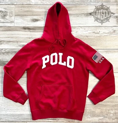 POLO RALPH LAUREN JERSEY POLAR SUDADERA CON CAPUCHA PARCHE BANDERA EE. UU. ROJO BLANCO talla XL Foto 1 de 4