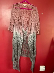 Indigo Thread Co. Pullover Strick Häkel Kaskade vorne offen grau mauve med - Bild 1 von 7