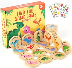 Wooden Match Memory Game for Kids, 24Pc Memory Matching Cards with 5Pc Tattoo St - Picture 1 of 16