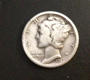 1917-S Mercury Silver Dime, VF Details. Nice Torch Lines! E103 - Picture 1 of 2