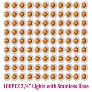 100X 12V Amber 3/4" Round Side 3 LED Marker Trailer Bullet Chrome Stainless Lamp - Foto 1 di 10